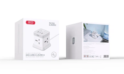 Мережевий Подовжувач XO WL20 20W Square Socket 4AC +USB-A+1USB-C PD/QC 2m Бiлий