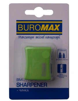Точилка Buromax Alfa Rubber Touch 2 отвори пластиковий корпус з контейнером (BM.4778-1)