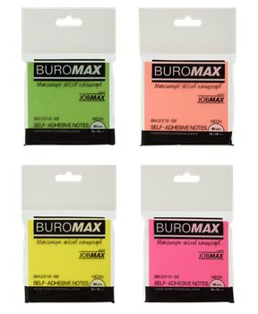 Блок для заметок с клейким слоем Buromax Neon 76х76мм 80 листов ассорти (BM.2316-98)