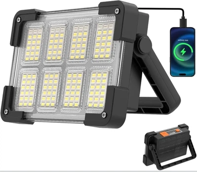 Портативний сонячний LED прожектор-повербанк для заряджання мобільних пристроїв з стробоскопом