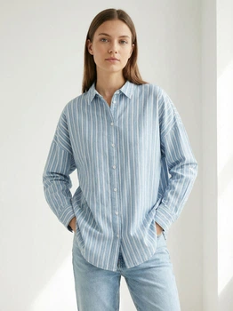 Сорочка бавовняна оверсайз жіноча Vero Moda 10326181 S Dusty blue (5715728682876)