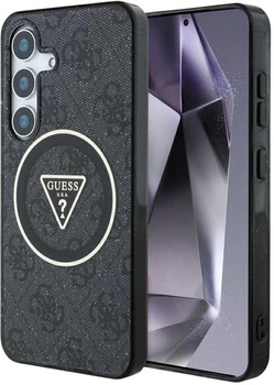 Etui Guess 4G Glitter Triangle Buttons MagSafe do Samsung Galaxy S25 Plus Black (3666339449575)