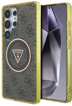 Etui Guess 4G Glitter Triangle Buttons MagSafe do Samsung Galaxy S25 Ultra Brown (3666339449605)