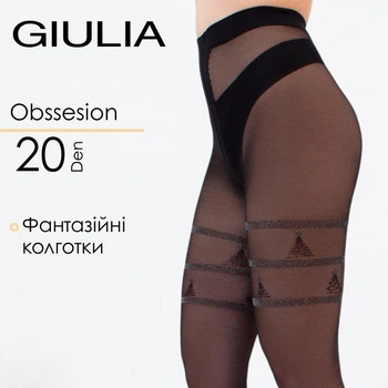 Женские колготки с эффектом чулок и люрексом Giulia OBSESSION 20 (3) 2 Black-nero, капроновые с узором