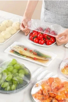 Універсальні кришки пакети на гумці для зберігання продуктів у холодильнику 50шт Без бренду (209128)