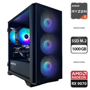 Сборка под заказ: игровой ПК Montech Air 1000 Premium Black Tower / AMD Ryzen 5 7500F (6 (12) ядер по 3.7 - 5.0 GHz) / 32 GB DDR5 / 1000 GB SSD M.2 / AMD Radeon RX 9070, 16 GB GDDR6, 256-bit / 750W