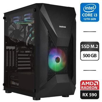 Игровой ПК Gamdias Athena E1 Elite Black Tower / Core i3-12100F (4(8) ядра по 3.3-4.3 GHz) / 16GB DDR4 / 500GB SSD M.2 / Radeon RX 590, 8GB GDDR5, 256-bit / HDMI / 700W