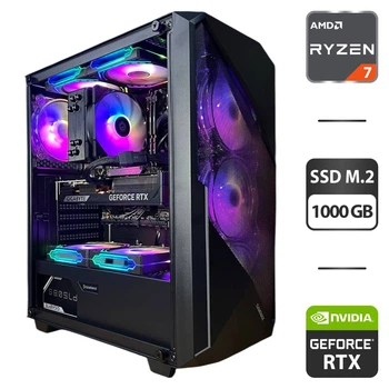 Сборка под заказ: игровой ПК GameMax Revolt Black Tower / AMD Ryzen 7 7700 (8 (16) ядер по 3.8 - 5.3 GHz) / 32 GB DDR5 / 1000 GB SSD M.2 / nVidia GeForce RTX 5070, 12 GB GDDR7, 192-bit / 750W