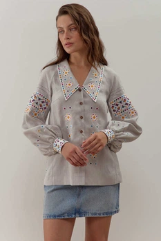 Жіноча лляна вишиванка Подільська Світла Folk Moda 3XL Сірий (podlxsxka-svtla-5065-304611164)