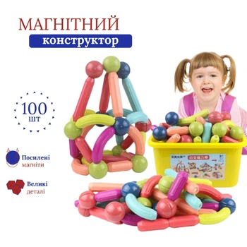 Детский магнитный 3D конструктор палочки и шарики (100 шт деталей)