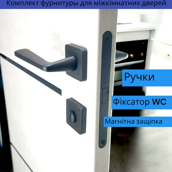 Комплект усиленной черной дверной ручки с магнитным механизмом и фиксатором WC TRION NUEVO Z-74 Black