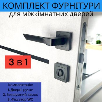 Комплект дверной ручки для межкомнатных дверей на розетке с замком и защёлкой TRION CAPRI Z-74 Black черный
