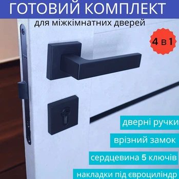 Комплект усиленной дверной ручки для дверей с замком и сердцевиной в чёрном цвете TRION FLASH Z-49 Black