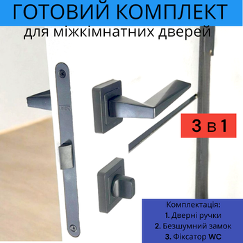 Комплект дверной ручки для межкомнатных дверей на розетке с замком и защёлкой TRION NEGRO AL-74 Black черный