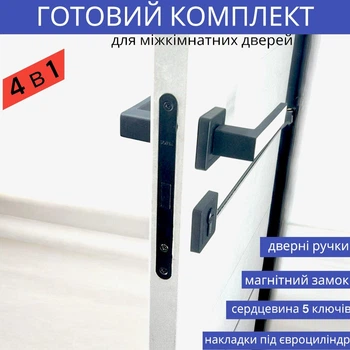Комплект ручки для межкомнатных дверей с магнитным замком и цилиндром в чёрном цвете TRION CARMEN AL-74 Black