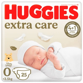 Подгузники Huggies Extra Care 0 (< 3,5 кг) 25шт (5029053548647) (7650)