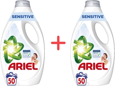 Упаковка гелів для прання Ariel Для чутливї шкіри 100 циклів прання 2.25 л + 2.25 л (8700216691345)