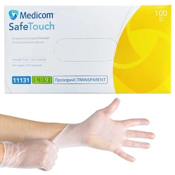Перчатки вінілові Medicom, щільність 4.3 р. - Прозорі (100 шт) L (8-9)