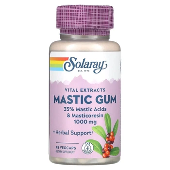 Смола мастикового дерева, экстракт, Mastic Gum, Solaray, 1000 мг, 45 вегетарианских капсул (500 мг на капсулу)