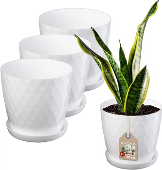 Doniczka na kwiaty z podstawką Kadax Amily 30 cm 3 szt. Biała (K8146)
