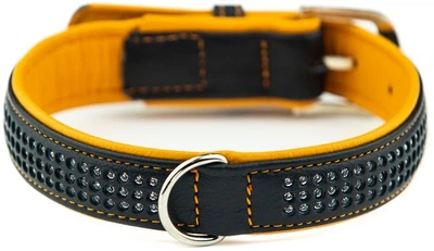 Шкіряний нашийник зі стразами для собак Pacific Deluxe Collar Nobby M-L: 25-28 мм, Д 52 см, ОШ 41-49 см Помаранчевий