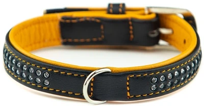 Шкіряний нашийник зі стразами для собак Pacific Deluxe Collar Nobby M: 22-25 мм, Д 47 см, ОШ 38-44 см Помаранчевий