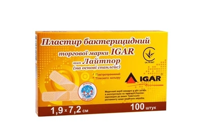Пластир бактерицидний IGAR Лайтпор (на основі спанлейс) 1,9 × 7,2 см (100шт/уп)