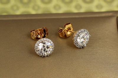 Серьги гвоздики Xuping Jewelry имперское сияние с родием 10 мм золотистые