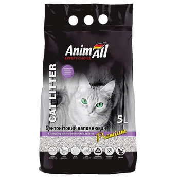 Бентонитовый наполнитель AnimAll Premium Lavender с ароматом лаванды, кошачьего туалета, 5 л