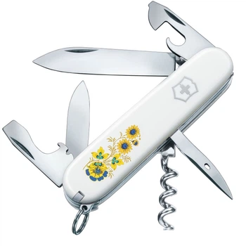 Ніж складаний, мультитул Victorinox Spartan UKRAINE (91мм, 12 функцій), білий, квіти 1.3603.7_T1050u