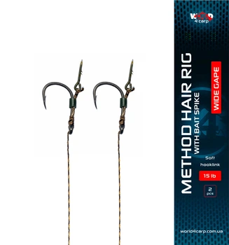 отовий повідець W4C волос з голкою METHOD hair rig with bait spike, гачок WIDE GAPE №6