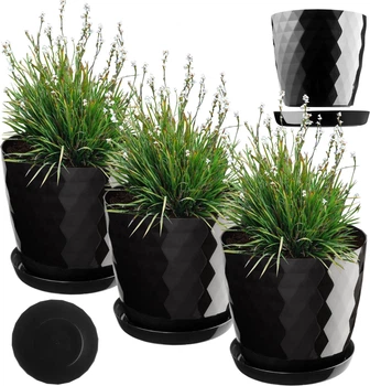 Doniczka na kwiaty z podstawką Kadax Amily K8148 18 cm 3 szt. Czarna