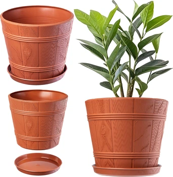 Doniczka drewnopodobna z podstawką Kadax Pula 38 cm Terakota (K1091)