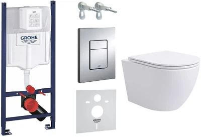 Інсталяція Grohe Rapid SL 38840000 (UA3873200A) з панеллю змиву Skate Cosmopolitan 38732000 + унітаз Devit Aero Rimless 3810830 Vortex Flush з сидінням Soft Close дюропласт