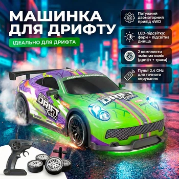 Радиоуправляемая машинка для дрифта Porsche 911 GT NeonG 1:16 (29см), LED-подсветка, сменные шины, аккумулятор 7.4V, пульт 2.4GHz