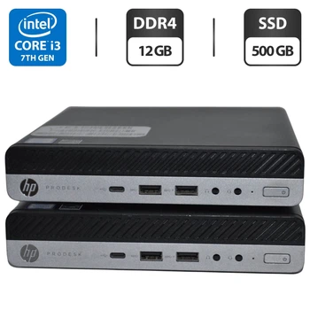 Неттоп HP ProDesk 600 G3 Mini PC USFF / Intel Core i3-7100T (2 (4) ядра по 3.4 GHz) / 12 GB DDR4 / 500 GB SSD / Intel HD Graphics 630 / Windows 11 Pro б/у