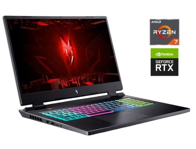 Ігровий ноутбук Acer Nitro 17 AN17-41 / 17.3" (2560x1440) IPS / AMD Ryzen 7 7840HS (8 (16) ядер по 3.8 - 5.1 GHz) / 16 GB DDR5 / 512 GB SSD M.2 / nVidia GeForce RTX 4060, 8 GB GDDR6, 128-bit / WebCam / Win 11 Home б/в