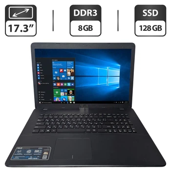 Ноутбук Б-клас Asus A751S / 17.3" (1600x900) TN / Intel Celeron N3060 (2 ядра по 1.6 - 2.48 GHz) / 8 GB DDR3 / 128 GB SSD / Intel HD Graphics / WebCam / DVD-ROM б/в