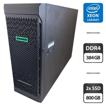 Сервер HP ProLiant ML350 Gen 10 Tower / 2x Intel Xeon Gold 6152 (22 (44) ядра по 2.1 - 3.7 GHz) / 384 GB DDR4 / 2x 800 GB SSD (SAS) / Raid P408 / 2x 800W б/у
