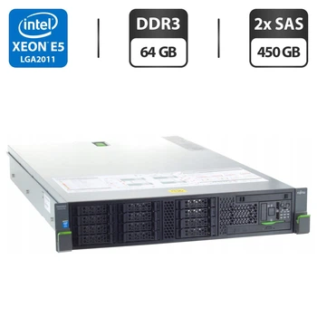 Сервер Fujitsu RX300 S8 2U Rack / 2x Intel Xeon E5-2660 v2 (8 (16) ядер по 2.6 - 3.4 GHz) / 64 GB DDR3 / 2x 450 GB SAS / iRMC S3 Graphics / Два блока питания 450W б/у