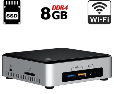 Неттоп Б-класс Intel NUC NUC6I3SYB USFF / Intel Core i3-6100U (2 (4) ядра по 2.3 GHz) / 8 GB DDR4 / 250 GB SSD / Intel HD Graphics 520 / HDMI / miniDP / Wi-Fi / Блок питания в комплекте б/у