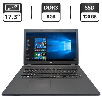 Ноутбук Acer Aspire ES1-731 / 17.3" (1600x900) TN / Intel Celeron N2940 (4 ядра по 1.83 - 2.25 GHz) / 8 GB DDR3 / 120 GB SSD / Intel HD Graphics / WebCam / DVD-ROM б/в