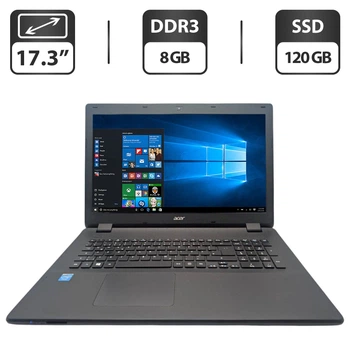 Ноутбук Acer Aspire ES1-711 / 17.3" (1600x900) TN / Intel Celeron N2940 (4 ядра по 1.83 - 2.25 GHz) / 8 GB DDR3 / 120 GB SSD / Intel HD Graphics / WebCam / DVD-ROM б/у