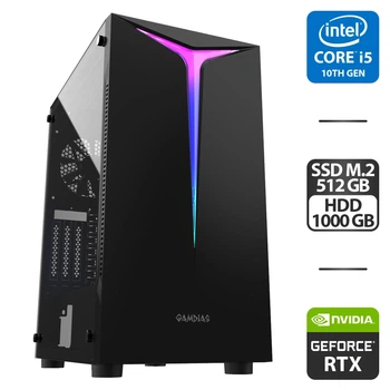 Игровой ПК Gamdias /Core i5-10400F (6(12) ядер по 2.9-4.3GHz) / 16GB DDR4 / 512GB SSD M.2 + 1000GB HDD / GeForce RTX 3060, 12GB GDDR6, 192bit / 750W - Б/У