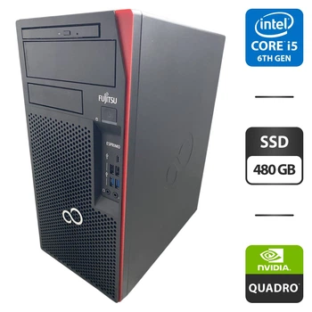 Компьютер Fujitsu Esprimo P757 E90 Tower / Intel Core i5-6500 (4 ядра по 3,2 - 3,6 ГГц) / 16 ГБ DDR4 / 480 ГБ SSD / nVidia Quadro K1200, 4 ГБ GDDR5, 128-бит / DVD-ROM б/у