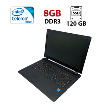 Ноутбук Lenovo Ideapad 100-15 / 15.6" (1366x768) TN / Intel Celeron N2840 (2 ядра по 2.16 - 2.58 GHz) / 8 GB DDR3 / 120 GB SSD / Intel HD Graphics / WebCam б/у