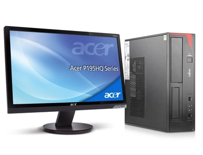 Комплект ПК: Fujitsu Esprimo E420 E85+ SFF / Intel Core i3-4160 (2 (4) ядра по 3.6 GHz) / 8 GB DDR3 / 500 GB HDD / Intel HD Graphics 4400 + Монитор Acer P195HQ / 19" (1366x768) TN / 1x DVI, 1x VGA б/у