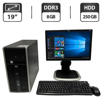 Комплект ПК: HP Compaq 6005 Pro Tower / AMD Athlon II X2 B24 (2 ядра по 2.0 - 3.0 GHz) / 8 GB DDR3 / 250 GB HDD / AMD Radeon HD 4200 / DVD-ROM + Монитор Б-класс HP L1945wv / 19" (1440x900) TN / VGA б/у