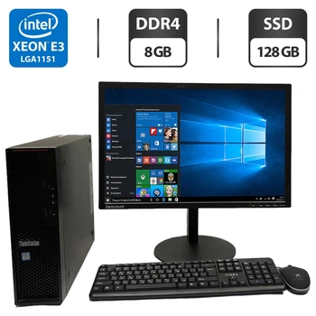 Комплект ПК: Lenovo ThinkStation P310 SFF / Intel Xeon E3-1225 v5 (4 ядра по 3.3 - 3.7 GHz) / 8 GB DDR4 / 128 GB SSD / Intel Graphics P530 + Монитор Б-класс Lenovo ThinkVision T2254pC / / VGA, DVI, DP б/у