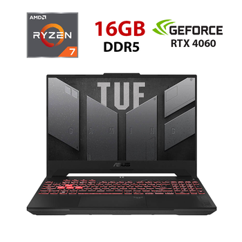 Игровой ноутбук Asus TUF Gaming 15 FA507NV-LP109W / 15.6" (1920x1080) IPS / AMD Ryzen 5 7535HS (6 (12) ядер по 3,3 - 4,55 ГГц) / 16 ГБ DDR5 / 240 ГБ SSD / nVidia GeForce RTX 4060, 8 ГБ GDDR6, 128-bit / WebCam б/у